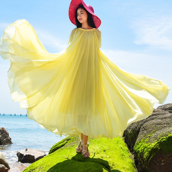 White chiffon dress short sleeve summer dress loose long dress | Etsy