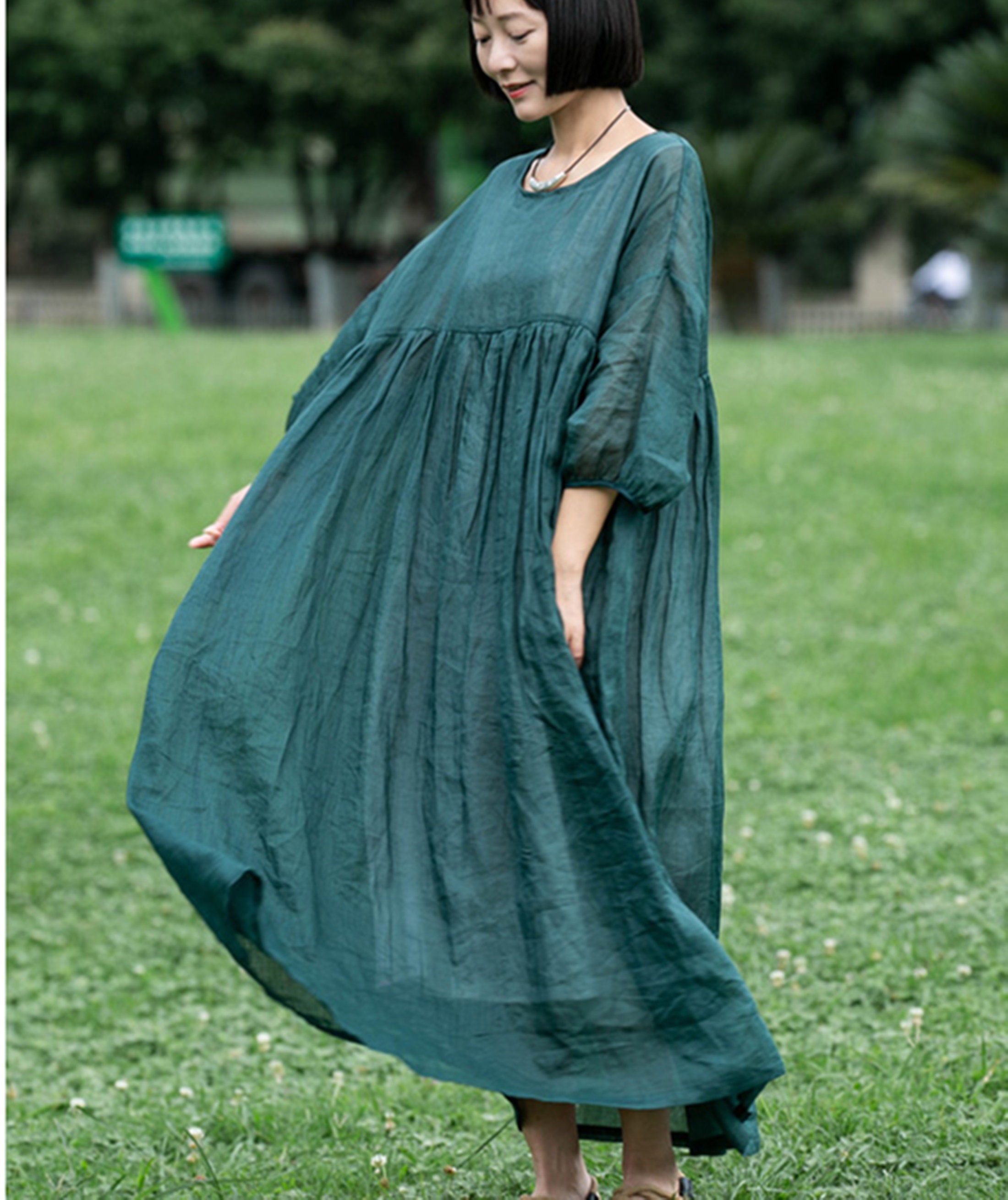 Prairie Dress, Linen 3/4 sleeve