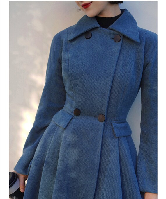 Blue Wool Swing Coat,wool Princess Coat,long Cozy Coat,winter Wool