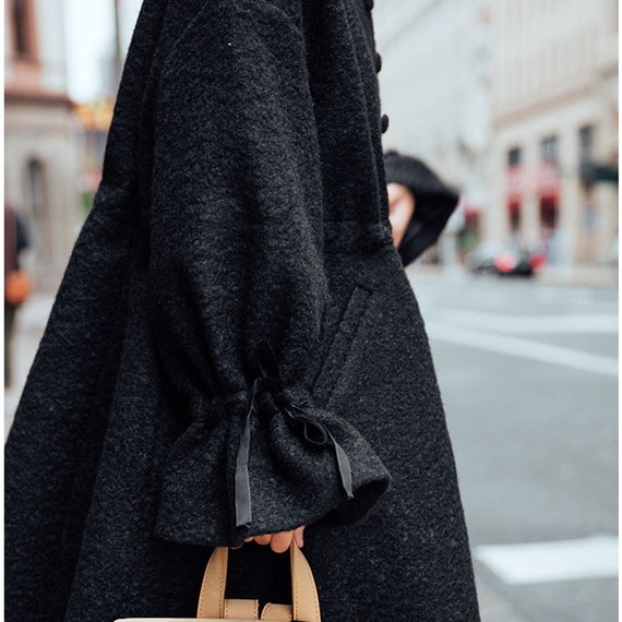 Women Wool Jacket Warm Cozy Coat Outwear Bat-wing Sleeve Wool Cape