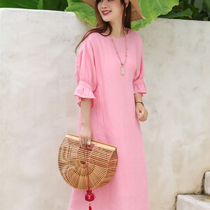 Pink Linen Dresslinen Shift Dresssmock Linen Dressparty - Etsy