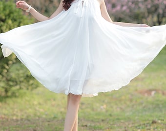 Ärmelloses Chiffonkleid für Frauen, Plus Size Casual Plissee Maxikleid