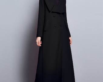 Black coat,wool coat,elegant coat,fitted coat,long full length wool jacket plus size winter coat dress coat plus size clothing