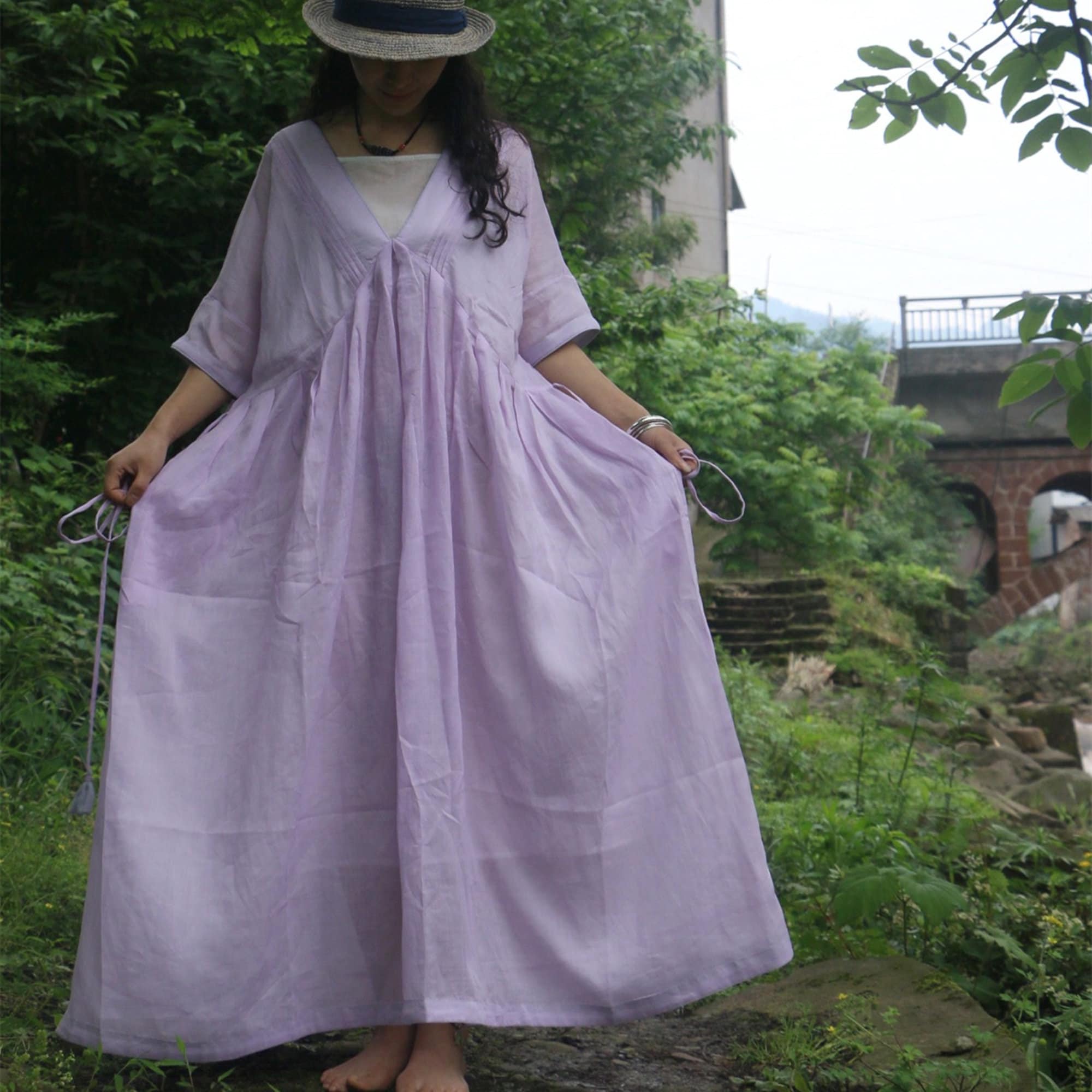 Purple Linen Dress With Belt,flowy Dress,loose Linen Dress,party Dress — free download