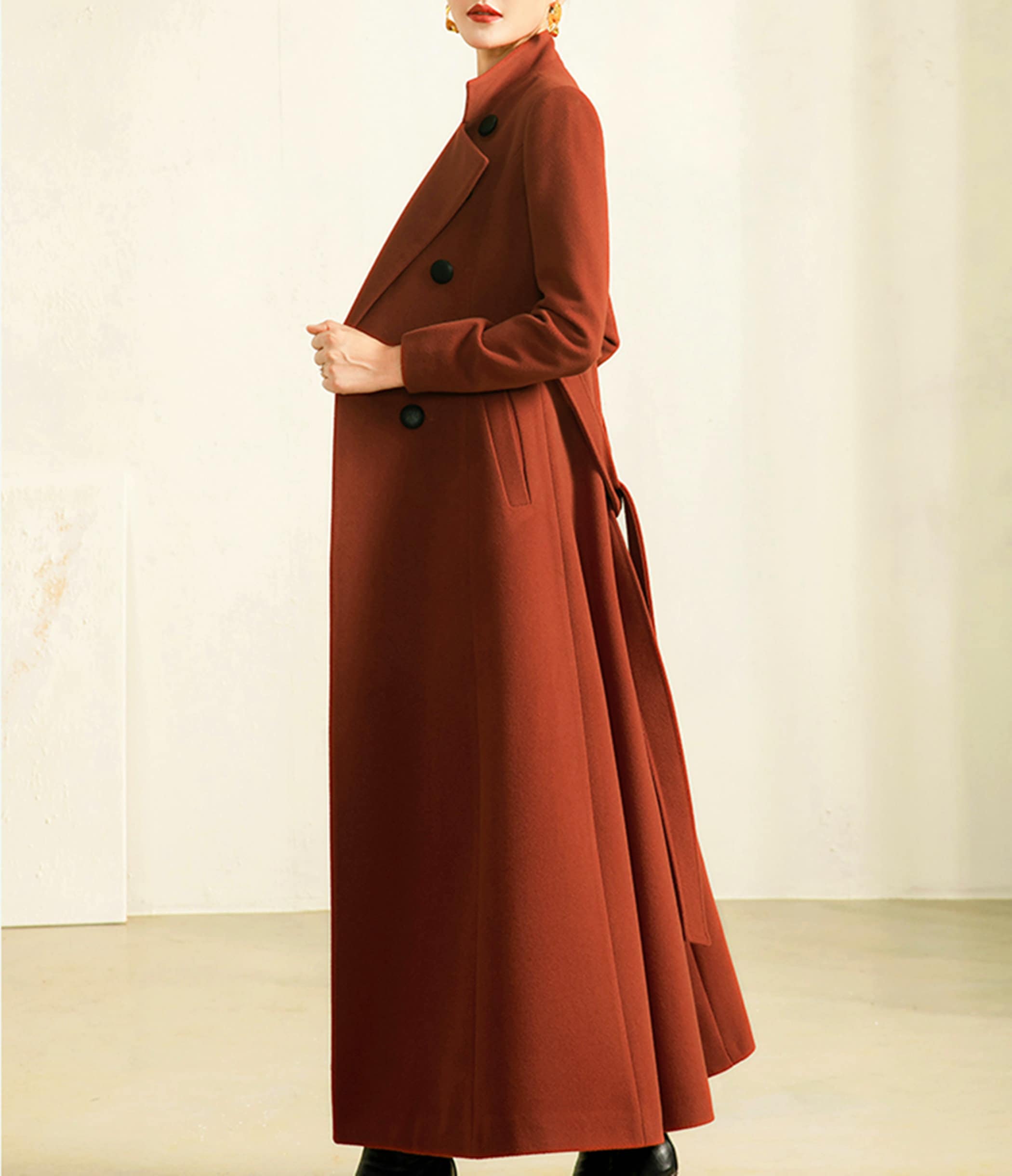 Women Long Wool Coat,winter Cashmere Jacket,wool Belt Coat