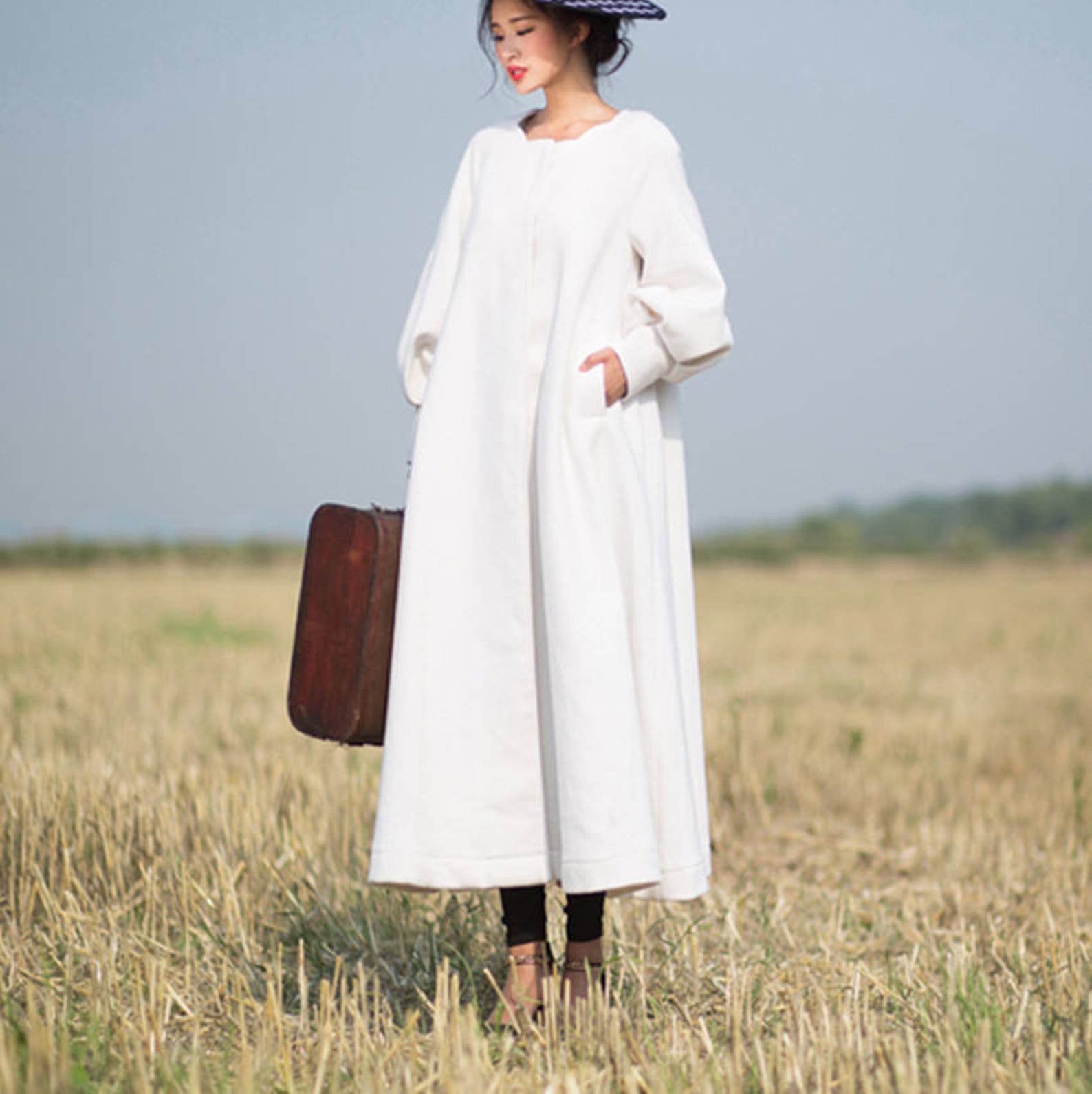 White Coat Long Full Length Wool Jacket Warm Cozy Coat Dress Etsy