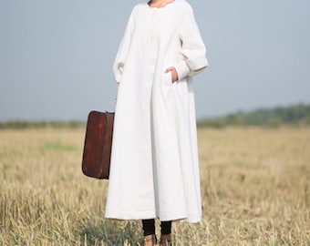 White Coat Long Full Length Wool Jacket Warm Cozy Coat Dress Coat