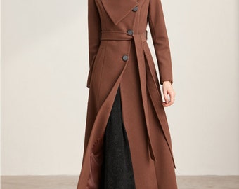 Big Collar Long Coat,women Wool Dress Coat,full Length