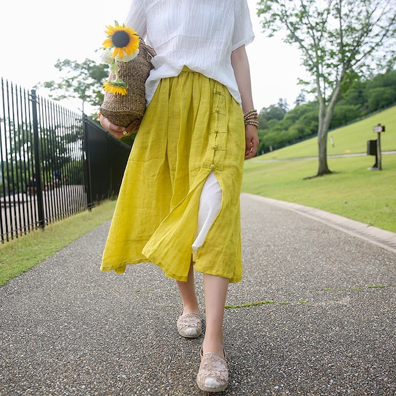 Loose Linen Skirt Flax Linen Skirt Maxi Skirt Long Skirt Party Dress Beach Dress Elastic Waist Skirt Custom Skirt