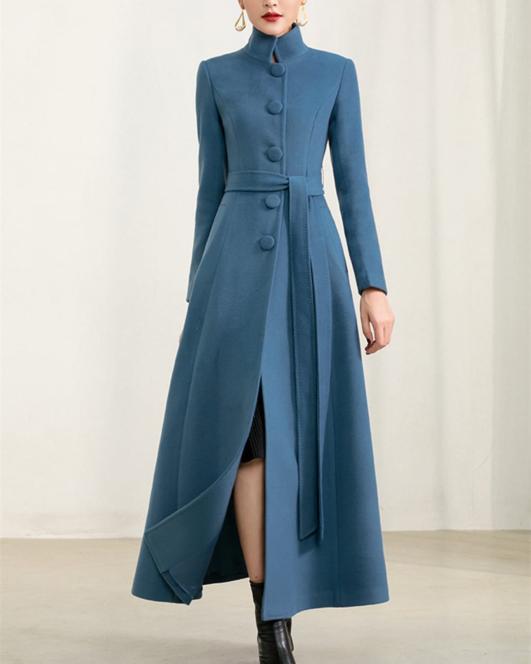 Blue Long Full Length Wool Jackethigh Collar Warm Cozy - Etsy