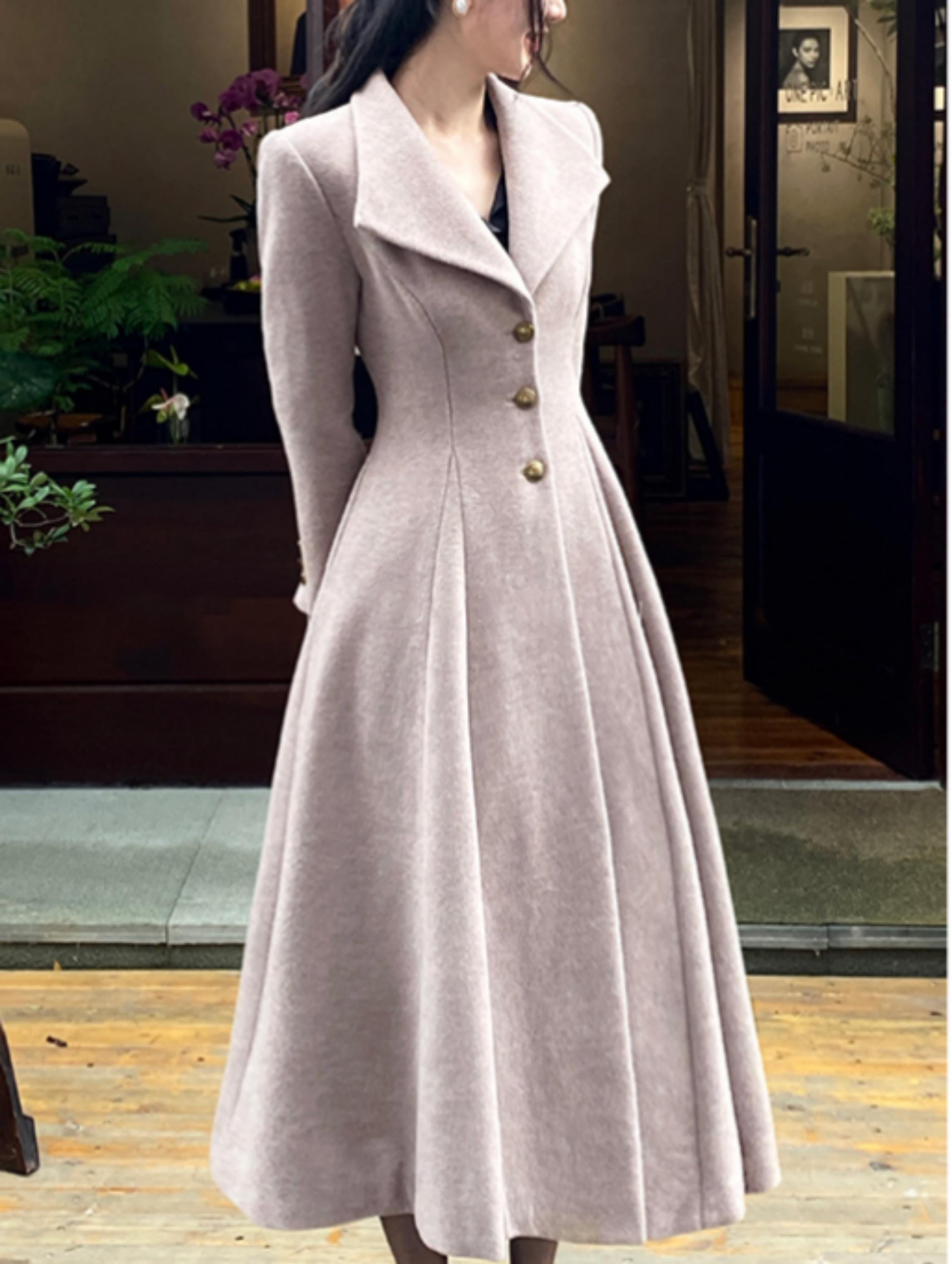 Pink Wool fitted Coat,Wool Princess Coat,Women Long Cozy Jacket,Winter Wool Swing Coat,Dress Coat,Wedding Wool Coat,Handmade Coat