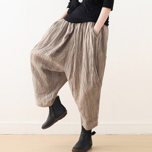 リネンパンツ、ワイドレッグパンツ、マキシパンツ、バギーパンツ、サマーリネンパンツ、プラスサイズのリネン服