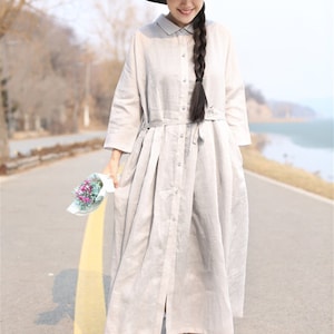 3/4 Loose tunic dress,long pleated linen dress,maxi dress,casual dress,day dress,custom,plus size dress