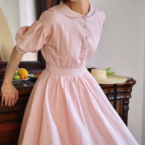 pink smock dress womens ELLERISSA Curve Plus Size Elegant Shirred Light Pink Textured Empire Smock Dress,Women Summer Party Picnic Vacation Square Neck Puff Sleeve Dress