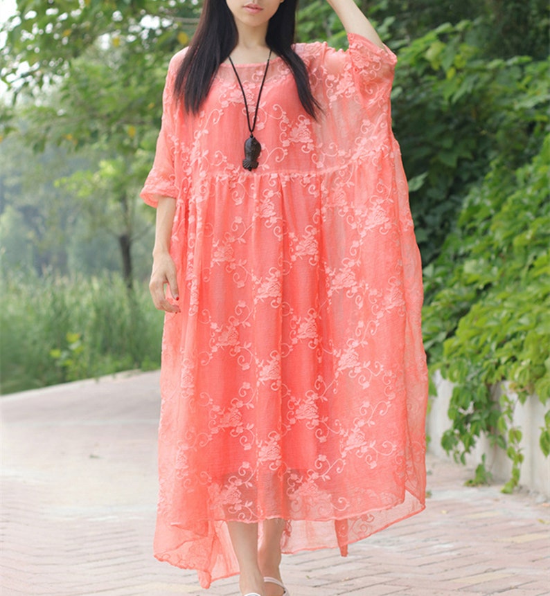 Loose Silk Cotton Dressbat-wing Sleeve Cotton Dress With - Etsy