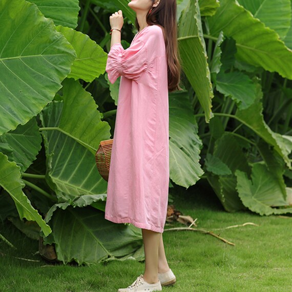 pink linen shift dress Solid & Striped Women's Long Sleeve Linen Blend Mini Shift Dress