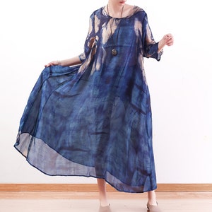 Blue Silk Dress,Floral Silk Chiffon Dress with Slip,Beach dress,Party dress