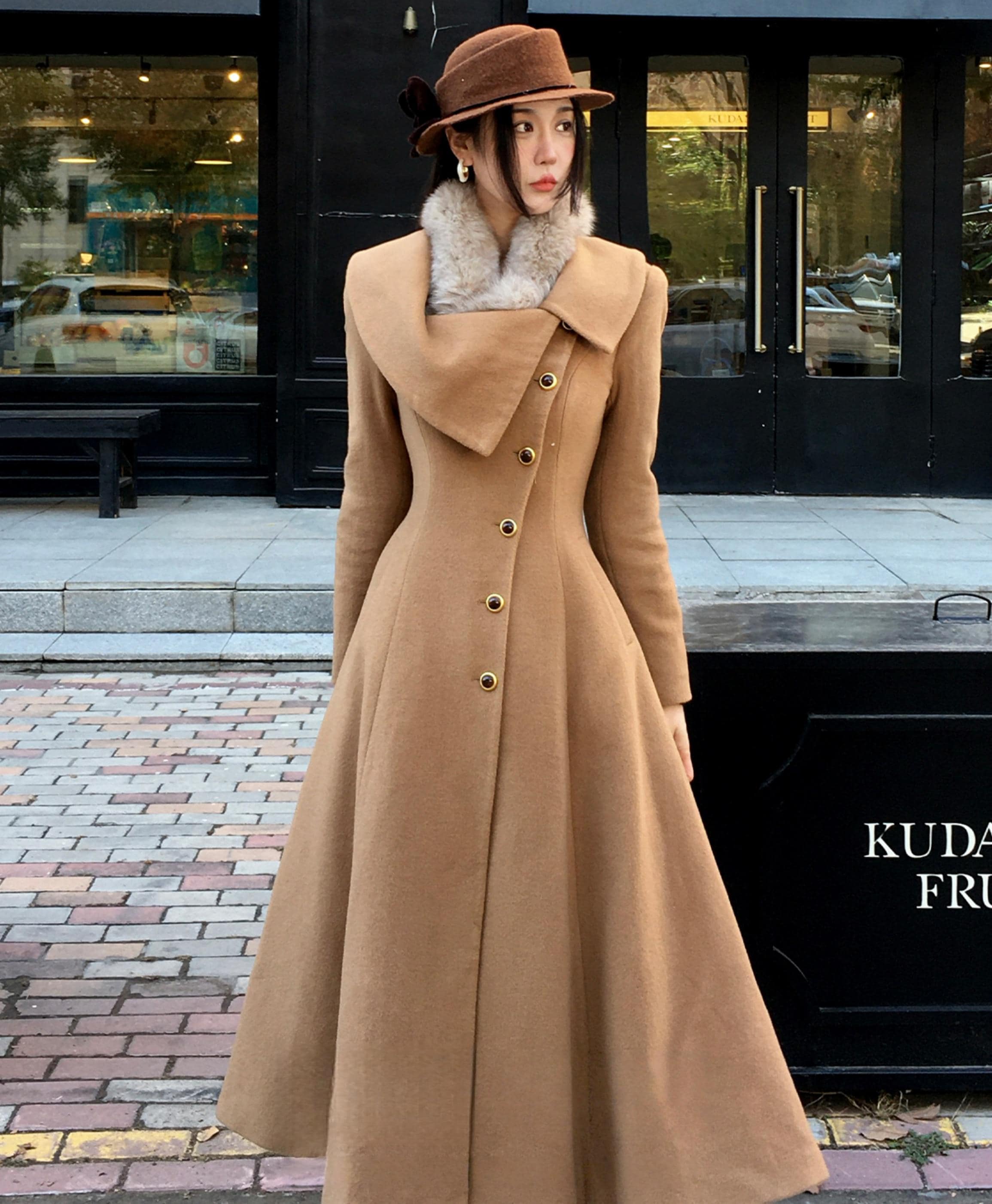 Camel Wool Winter Coat, Asymmetric Collar Princess Style - Etsy