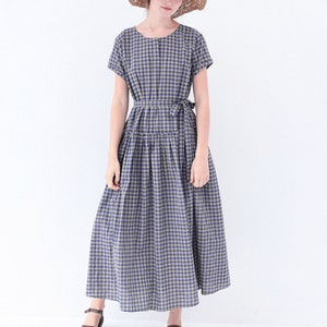 Loose linen cotton dress,check print tunic dress,summer cotton dress,casual dress,loose caftan,day dress,plus size women clothing