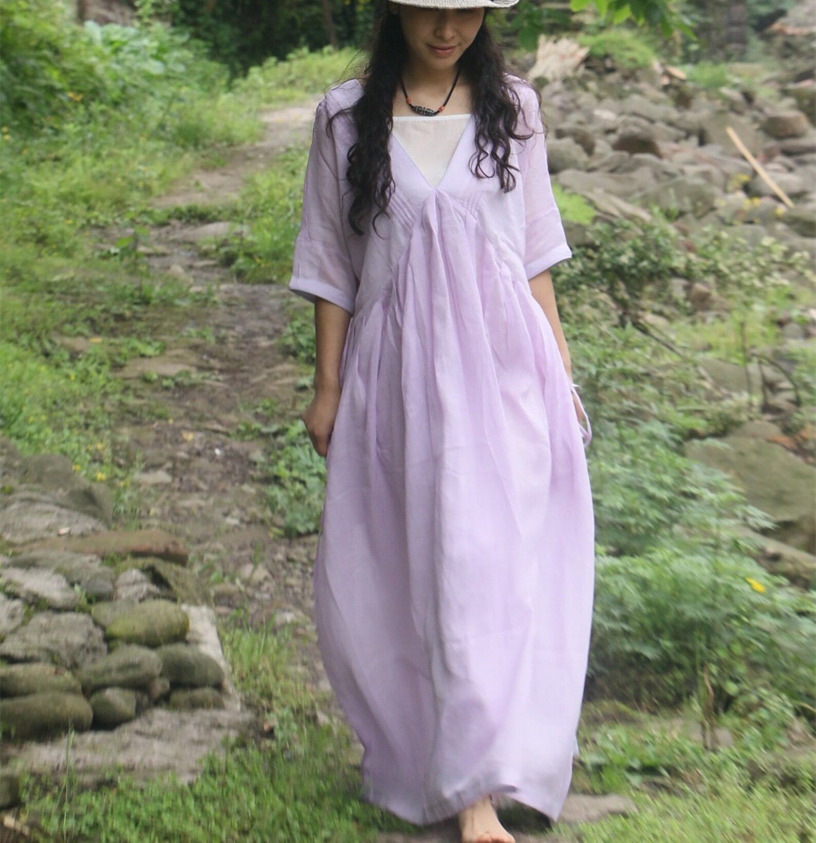 Purple Linen Dress With Belt,flowy Dress,loose Linen Dress,party Dress — free download