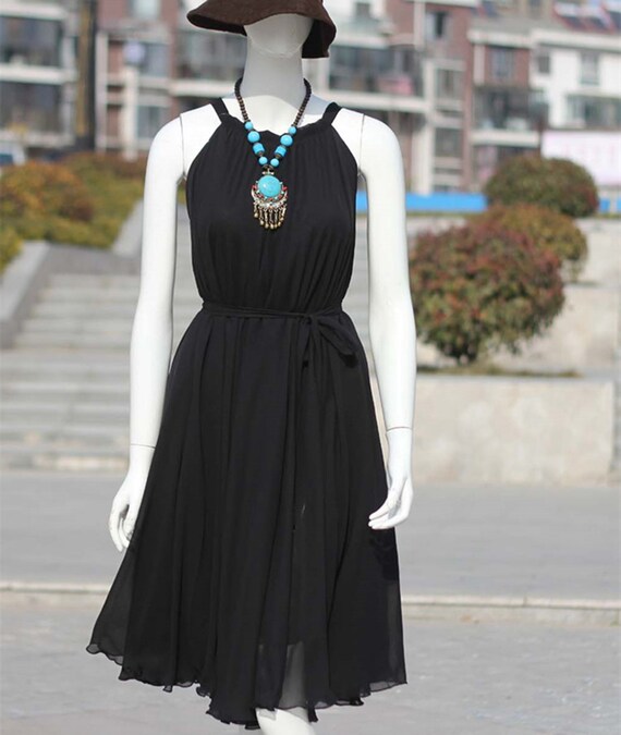 Women's Chiffon Sleeveless Dress, Plus Size Casual Pleated Maxi Dress