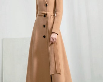 Lange trenchcoat voor dames, grote maat, damesjas, lang, herfst, breed, casual, effen, trenchcoat, lange mouwen, met capuchon, chic, veelzijdig, open jas aan de voorkant, Bruin, M