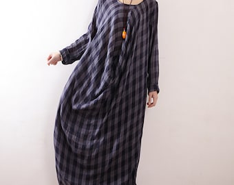 Loose dress,long sleeve linen cotton dress,asymmetrical dress,spring dress,linen maxi dress,tunic dress,long robe,plus size linen clothing