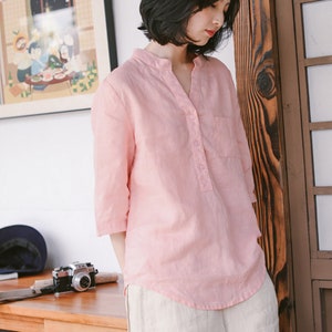 Pink linen top,linen tunic shirt,asymmetrical shirt,spring summer top,loose blouse,plus size clothing handmade top custom