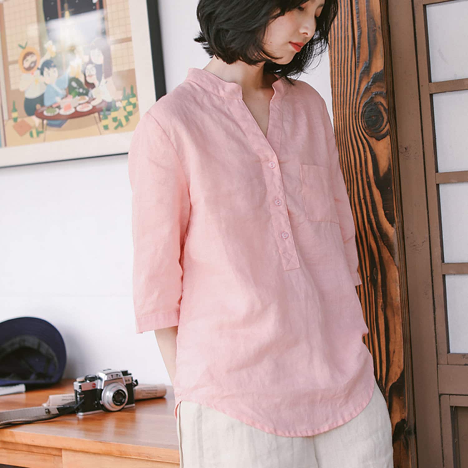 Pink Linen Top,linen Tunic Shirt,asymmetrical Shirt,spring