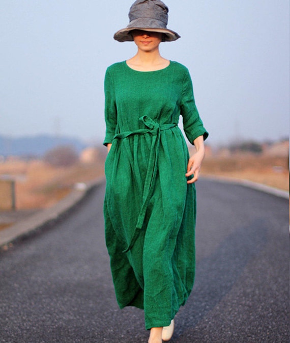 Robe lin verte sale