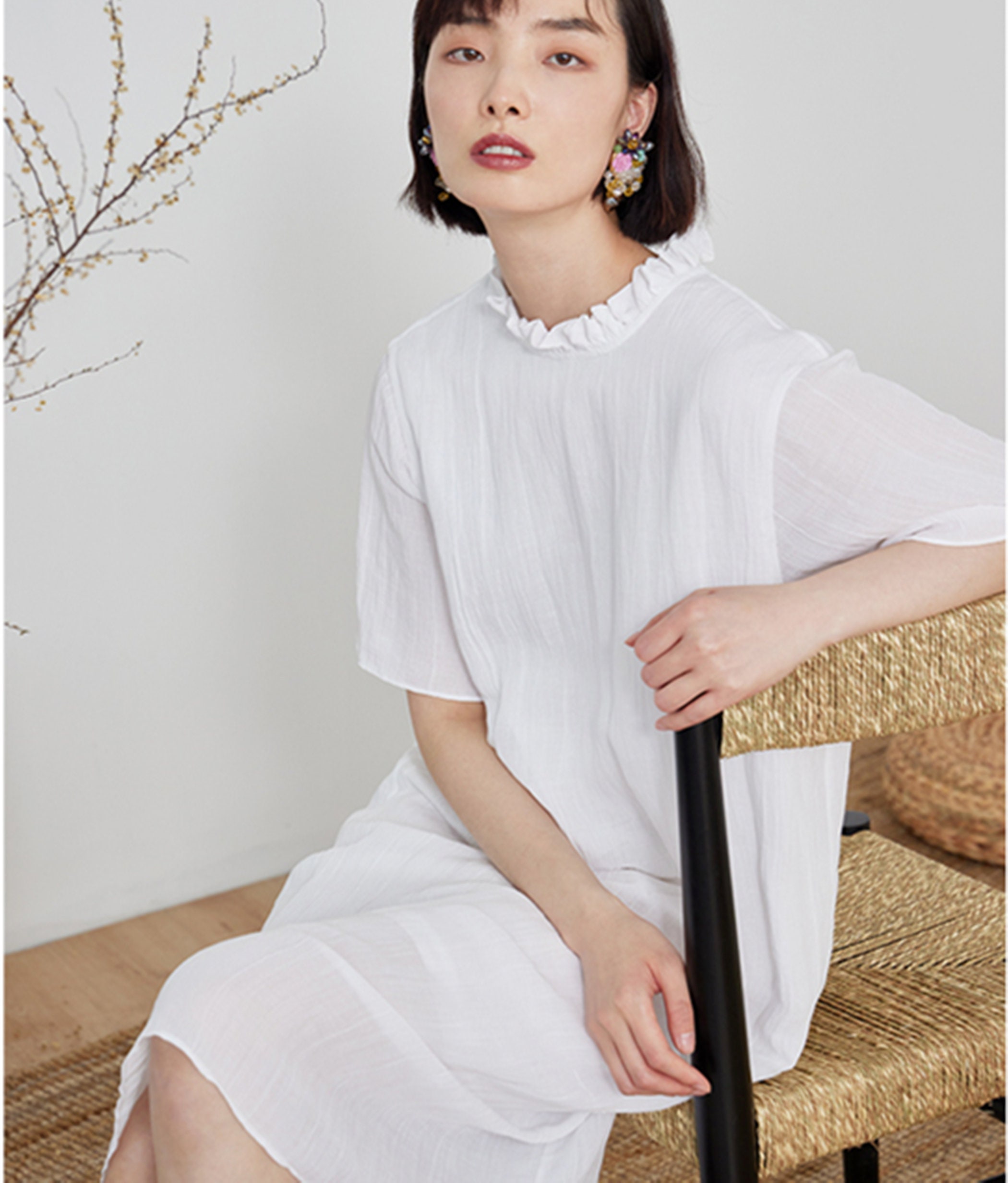 White Tunic Dressruffle Collar Summer Dressramie Linen - Etsy