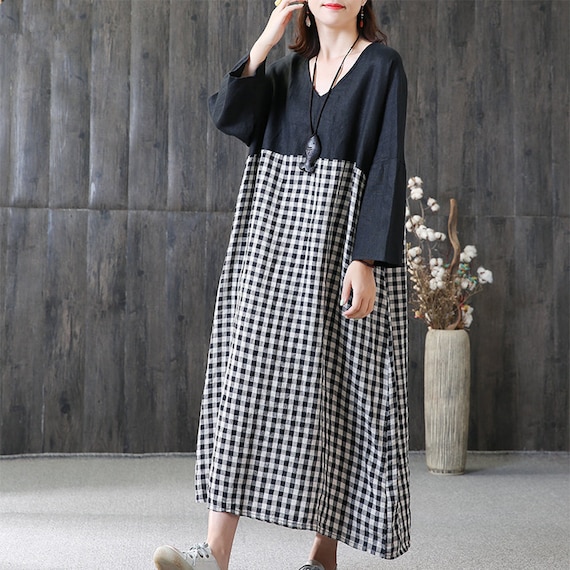 loose fitting winter dresses Loose Dresses for Women, Casual Winter Dress, Blue Midi Dress S / Brown