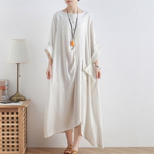 White Tunic Dress,Pocket Dress,Linen Cotton dress,Linen Maxi Dress,Loose Cotton Dress,Summer Dress,Oversize Dress