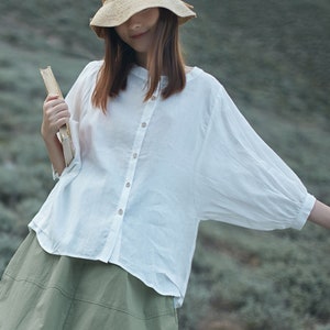 Loose linen top,bat-wing sleeve linen shirt,tunic shirt,spring summer top,loose blouse,plus size clothing,handmade top,custom