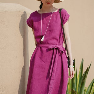 Summer Linen Tunic Dress,Belt Linen Dress,Boho Dress,Day dress,Loungewear,Handmade Dress