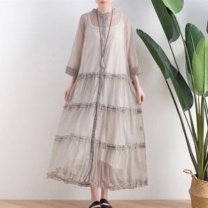 Half Sleeve Gray chiffon dress,Long Sheer dress,Summer Chiffon dress,Summer Dress,Party Dress,plus size dress