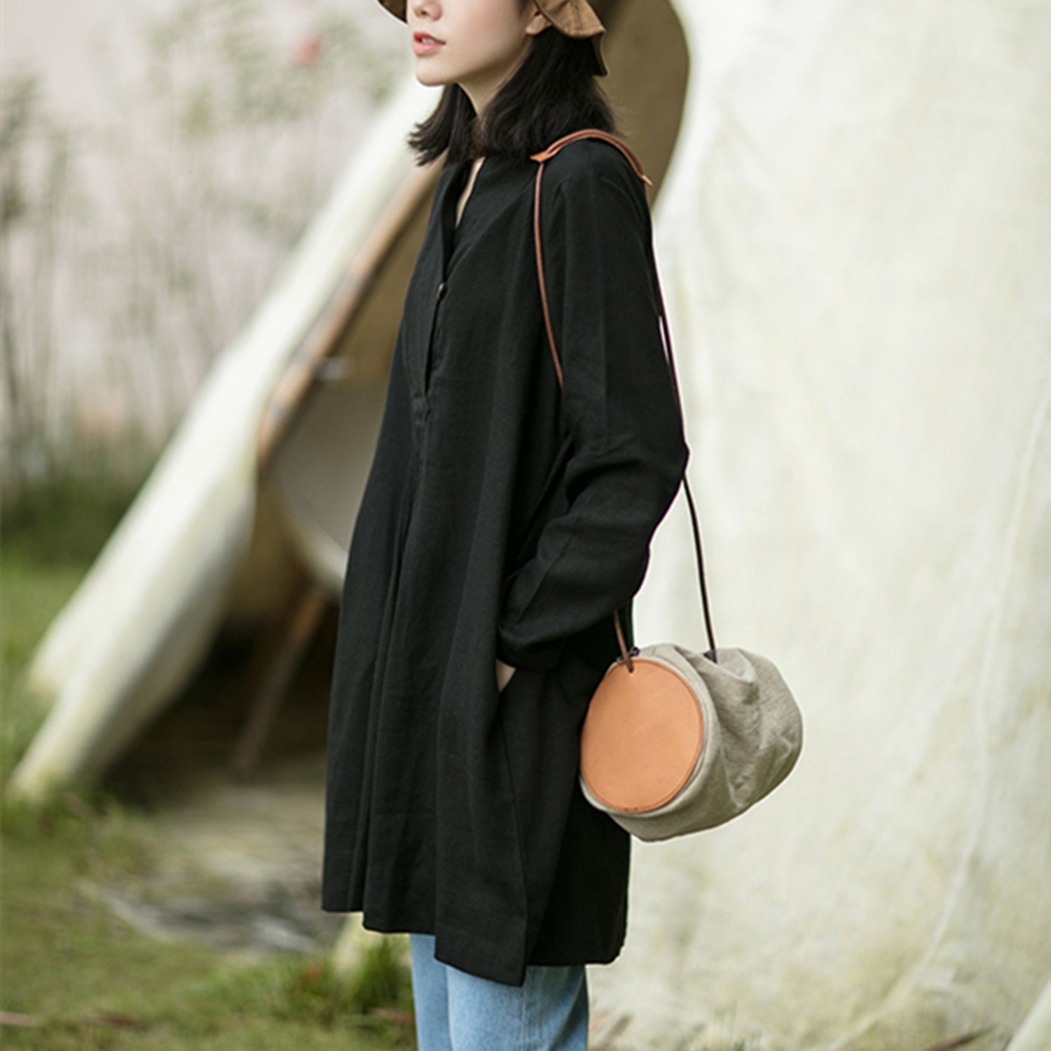 Black Linen Toplinen Tunic Shirtlong Sleeve Spring Autumn - Etsy