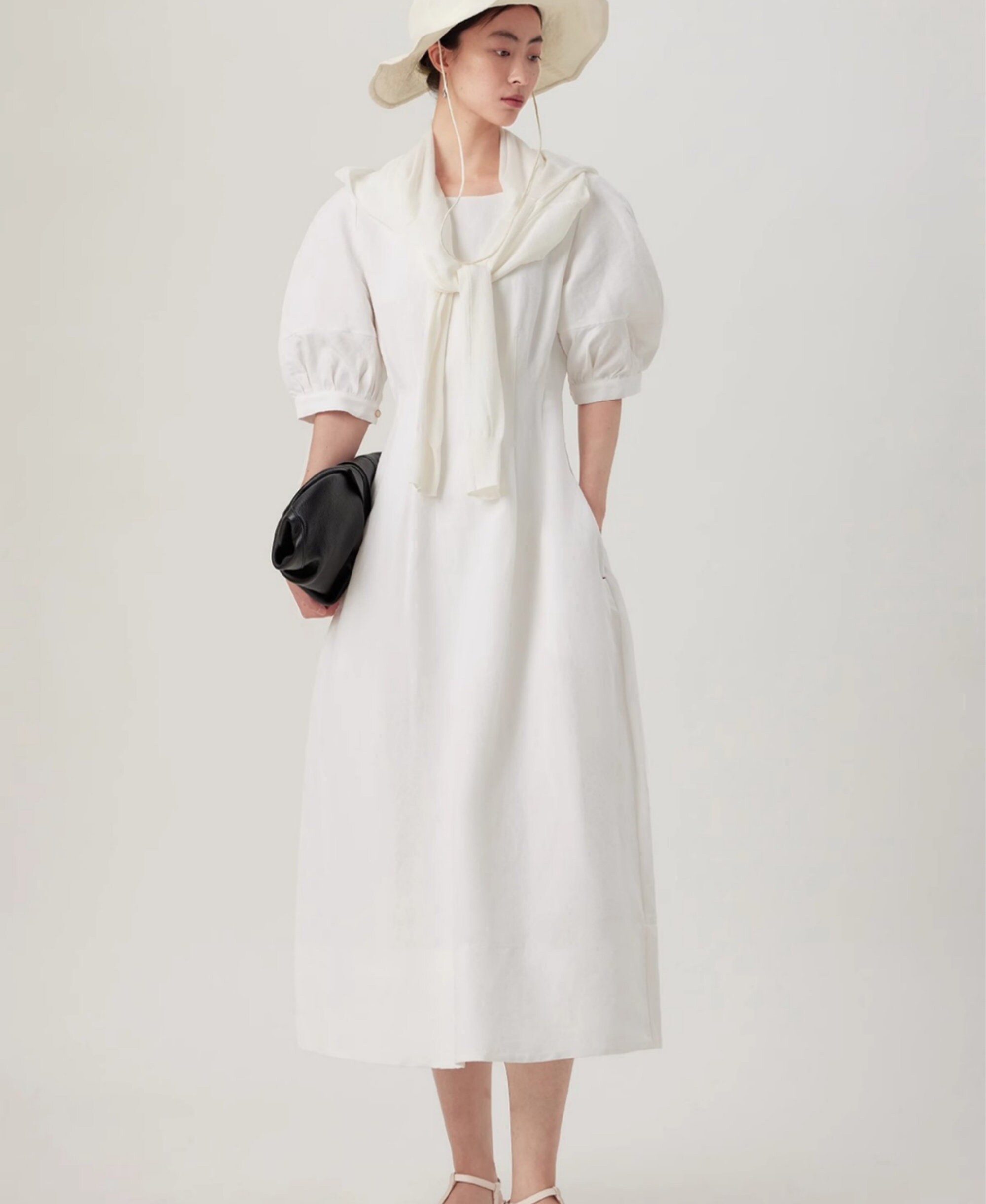 straight line dresses with sleeves Classy Long Sleeve A-Line Wrap Minimalist Wedding Dress – HAREM's Brides main image 0
