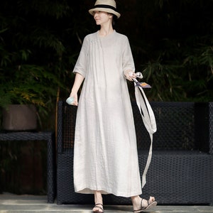 Half Sleeve Linen Dress,Long Dress,Loose Tunic Dress,Full length Spring Summer dress,Designer Dress,handmade dress