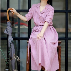 Light Purple Cotton Dress,Loose Casual Dress,Long Sleeve Spring Dress,Jacquard Dress,Day Dress,Handmade Dress,Women Dress