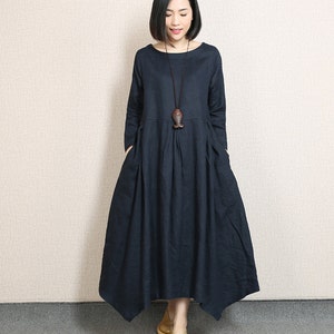 Asymmetrical Tunic Dress Loose Linen Dress Long Sleeve Pleated - Etsy