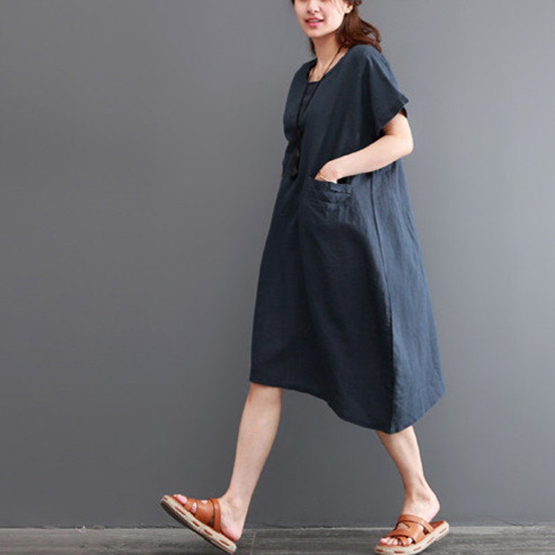 Loose Fitting Linen Top Shirt Tunic Short Sleeve Linen Dress - Etsy