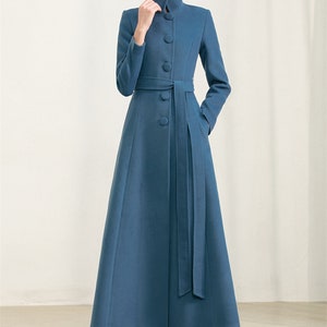 Blue Long Full Length Wool Jacket,high Collar Warm Cozy Coat,belt Coat ...
