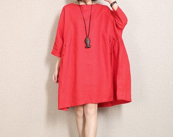 Loose linen tunic linen maxi top oversize blouse half sleeve tunic dress knee length dress mini dress spring top linen clothing