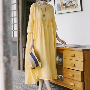 3/4 Sleeve Linen Dress With Slipramie Linen Dresssummer - Etsy