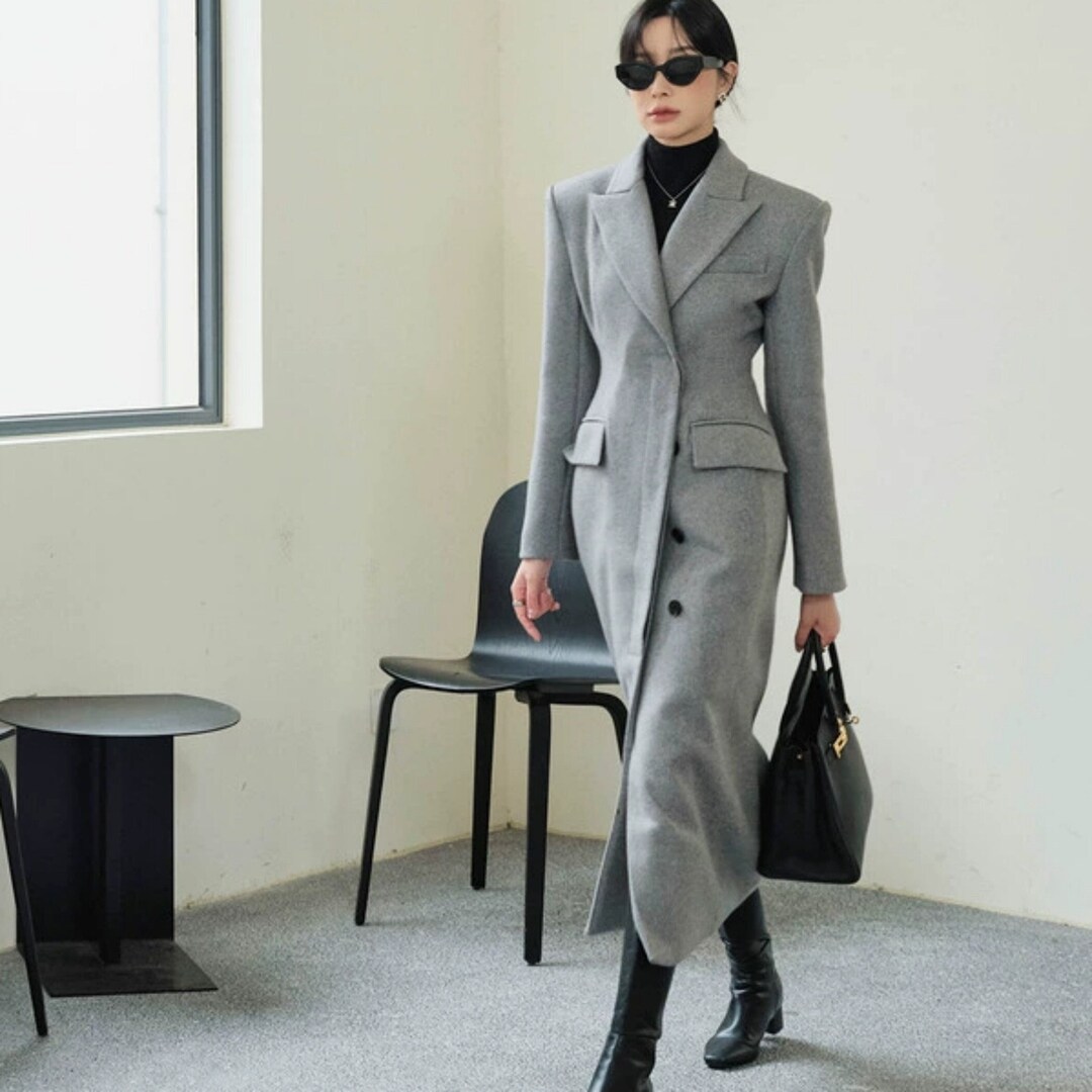 ジャケット・アウター SOFT WOOL TAILOR COAT gray / FREE Double Breasted Wool Coat for Winter, Women's Gray Wool Coat
