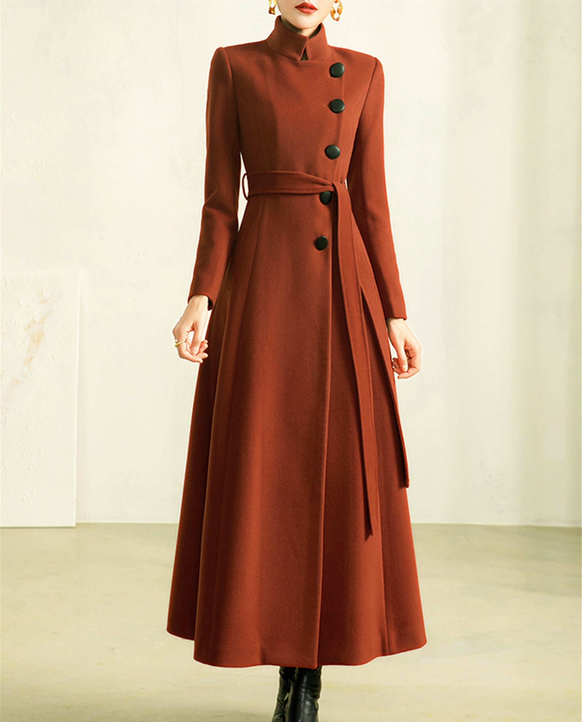 Women Short Coat Single Breasted Wool Cashmere Blend Button