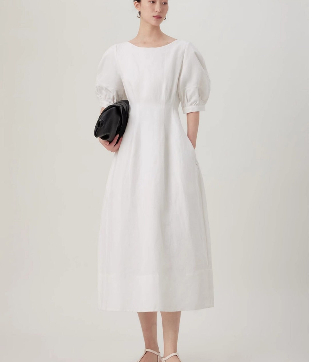 chinese dress ladies Frances White Linen Tiered Dress - US 8