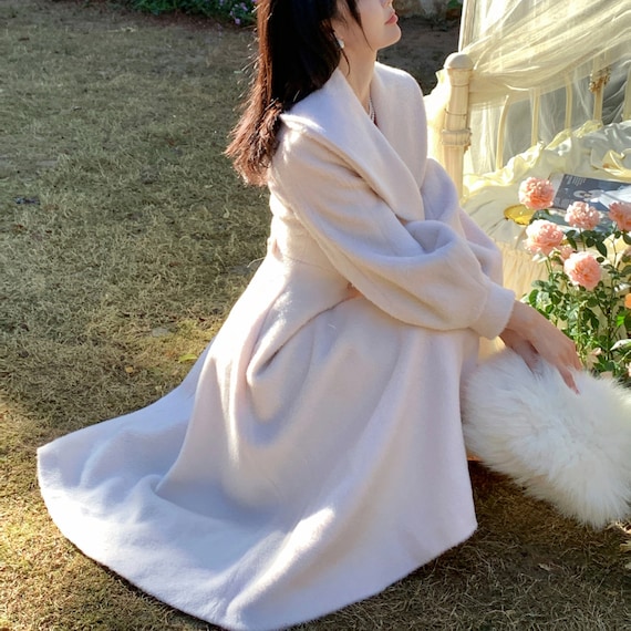 Wide Collar Wool Coat,wool Princess Coat,women Long Cozy Jacket