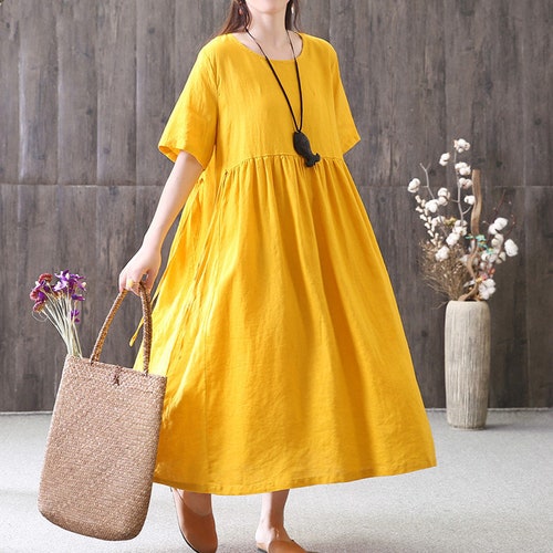 Casual Loose Summer Dress Long Pleated Dress Cotton Blouse Etsy
